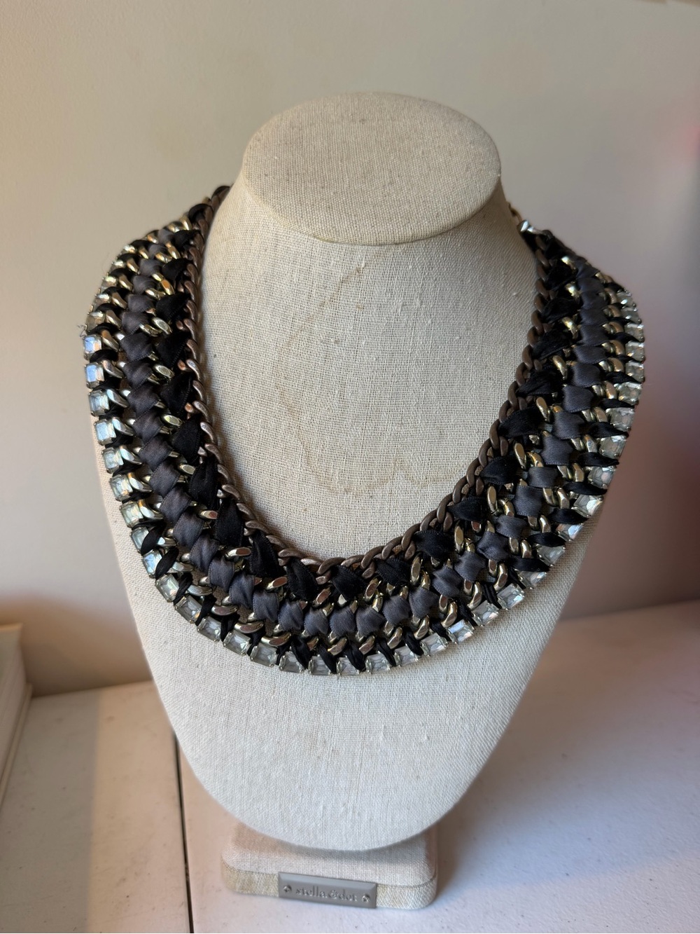 Stella & Dot Charcoal Braided Crystal Statement Necklace